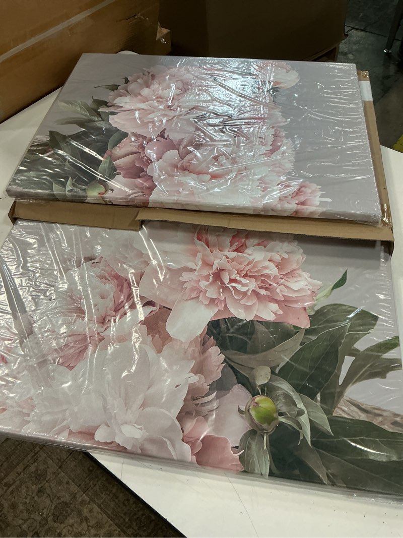 Condition photo showing New/Like New for bedroom flower canvas wall art - blush pink peony gallery paintings elegant blossom floral picture artwork botanical photography prints on gray wrapped canvas for modern living room office 18"x24"x2pcs pink