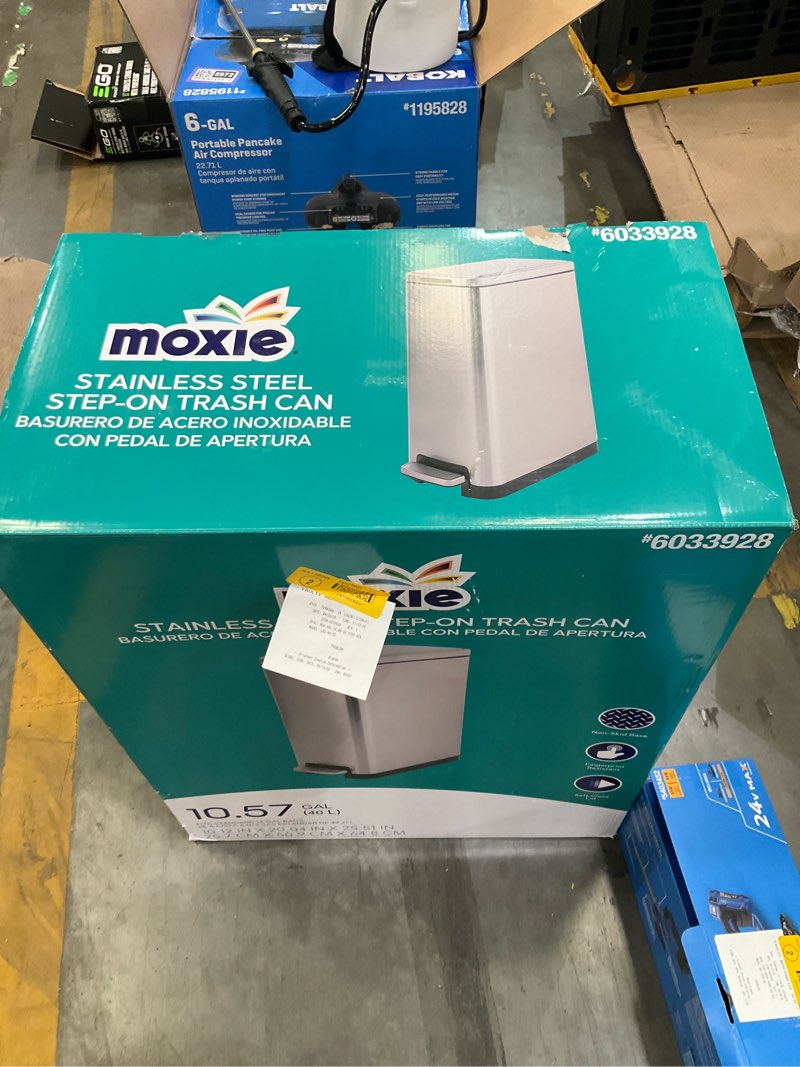 moxie 40 liter stainless steel silver steel indoor/outdoor kitchen hinged lid trash