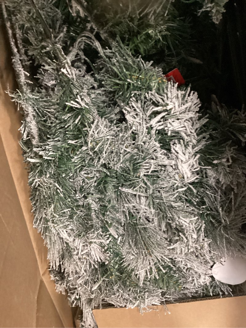 Condition photo showing Good Condition for 7.5FT Pre-lit Snow Flocked Christmas Tree Spruce with Remote Control, 600 Warm White Multi-Color Lights, Artificial Hinged/Feel Real/Realistic for Home, Holiday Decoration Dual Color LED PVC LED Color+Cleae 7ft 6in