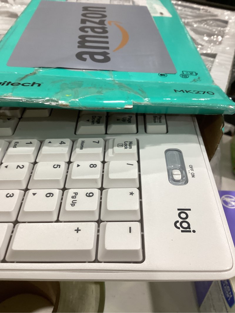 Condition photo showing New/Like New for logitech mk270 wireless keyboard and mouse combo for windows, 2.4 ghz wireless, compact mouse, 8 multimedia and shortcut keys, 2-year battery life, for pc, laptop - off white