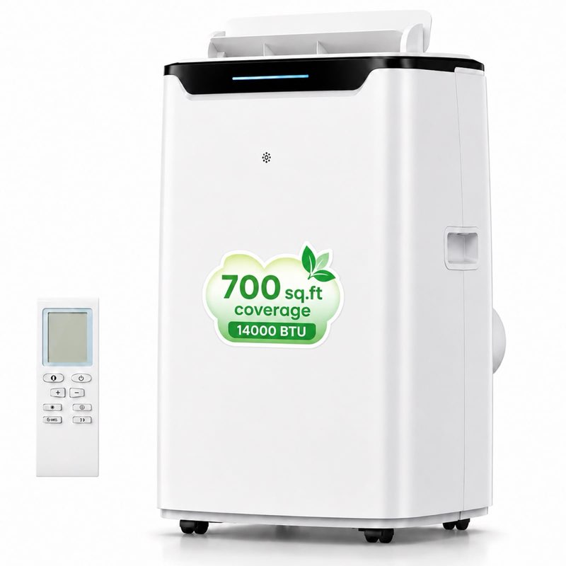 portable air conditioner, 14000 btu fast cooling for large rooms up to 700 sq.ft, 3-in-1 energy efficient portable ac unit with upward airflow, sleep mode, for bedroom/apartment/living room