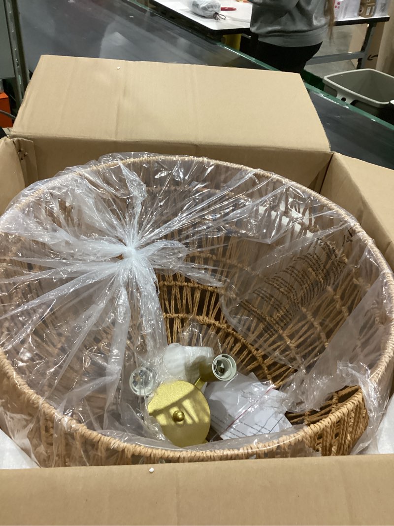 Condition photo showing Good Condition for 4-Light Rattan Ceiling Light, 20" Semi Flush Mount Boho Light Fixture with Hand-Woven Ratan Shade, Farmhouse Rattan Chandelier Wicker Light Fixture for Kitchen Bedroom Living Room Hallway 4-Light Gold