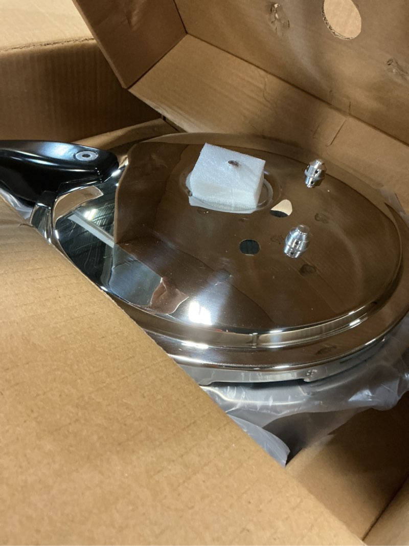 Condition photo showing As Is for premium 10.57 quart stainless steel pressure cooker, commercial grade luxury cookware, brand quality