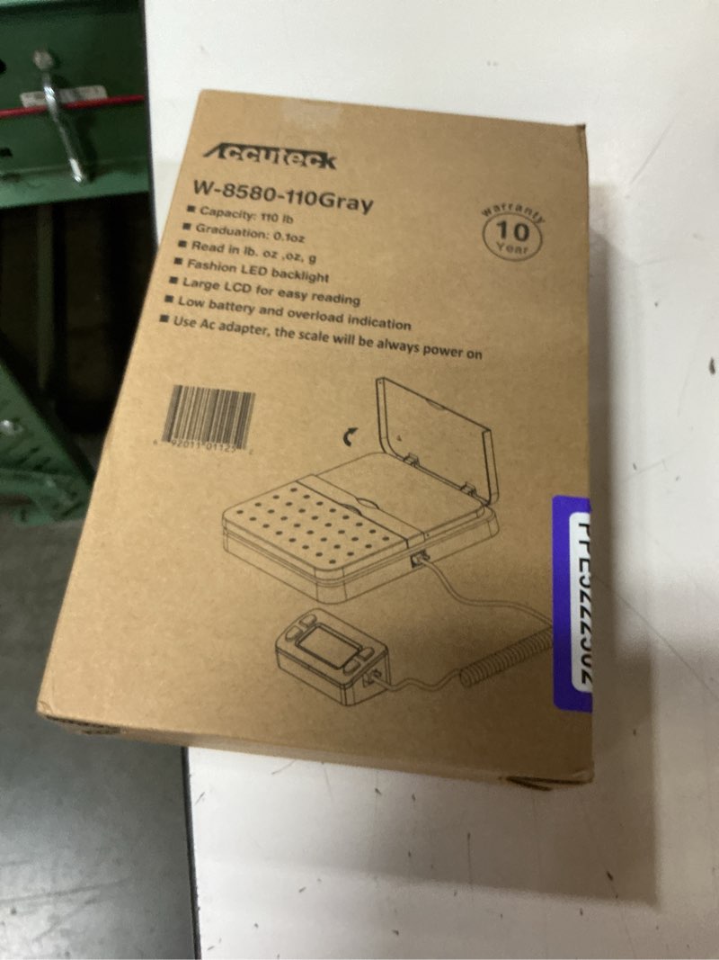 Condition photo showing New/Like New for accuteck shippro w-8580 110lbs x 0.1 oz gray digital shipping postal scale