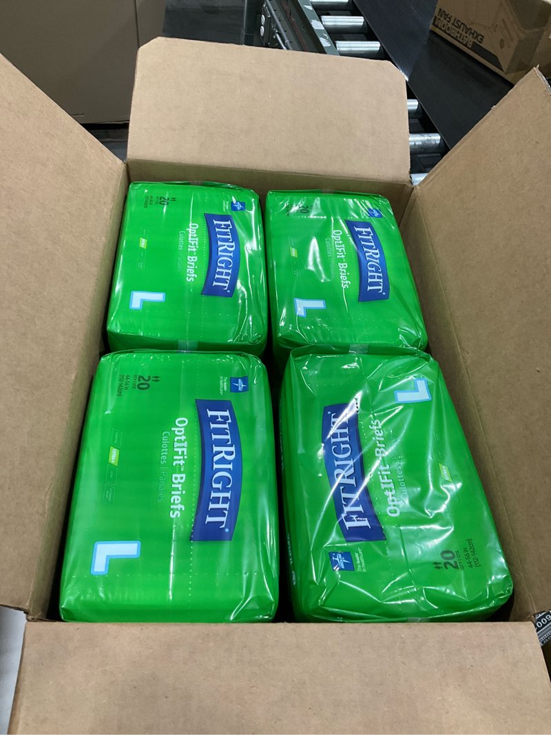 Condition photo showing New/Like New for FitRight Adult Diapers, Extra+ Heavy Absorbency, L (Waist Size 44in-56in), 80 Count, OptiFit Incontinence Briefs for Men and Women, Disposable, Moisture-Wicking, Leak Protection. 80 Count Large