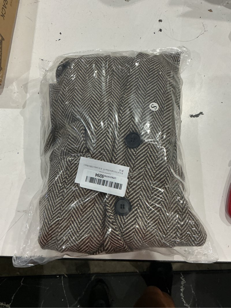 Condition photo showing Good Condition for mina self 2026 women's fall winter herringbone tweed blazer - open front fully lined casual work office jacket pockets 1-khaki-brown small