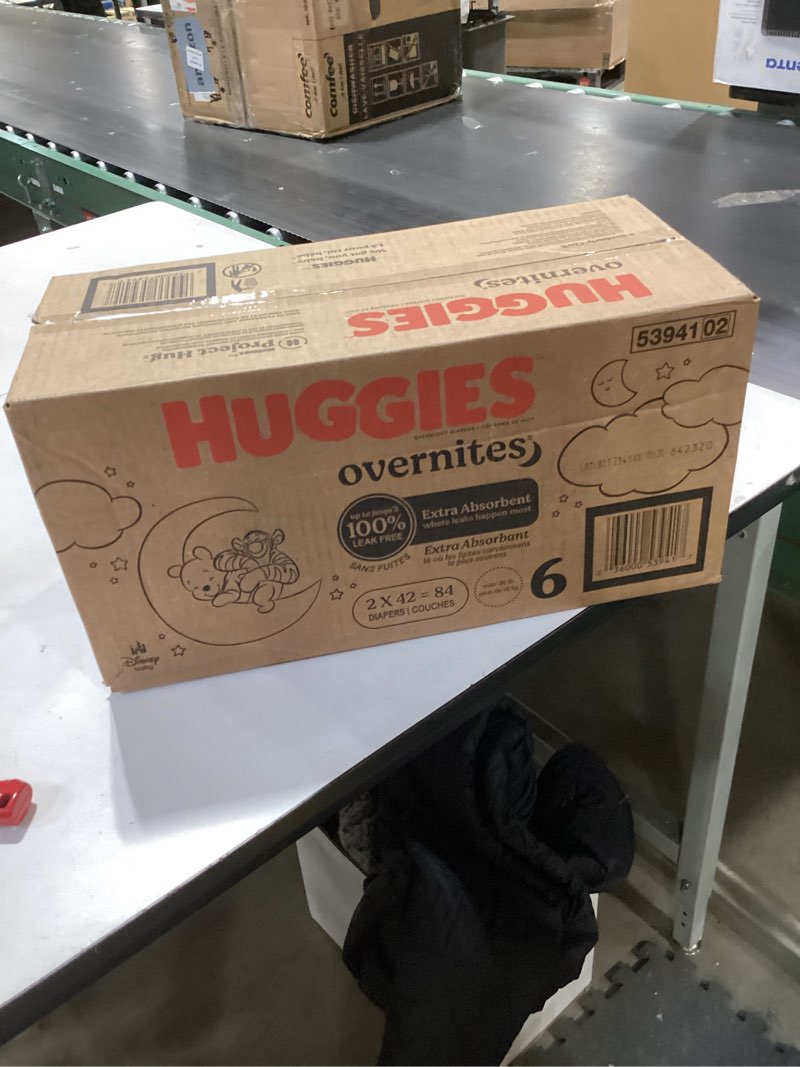 Condition photo showing New/Like New for Huggies Size 6 Overnites Baby Diapers: Overnight Diapers, Size 6 (35+ lbs), 84 Ct (2 Packs of 42), Packaging May Vary Size 6 84