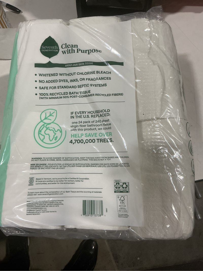 Condition photo showing As Is for seventh generation 2-ply recycled bath tissue  24 rolls  5 pack