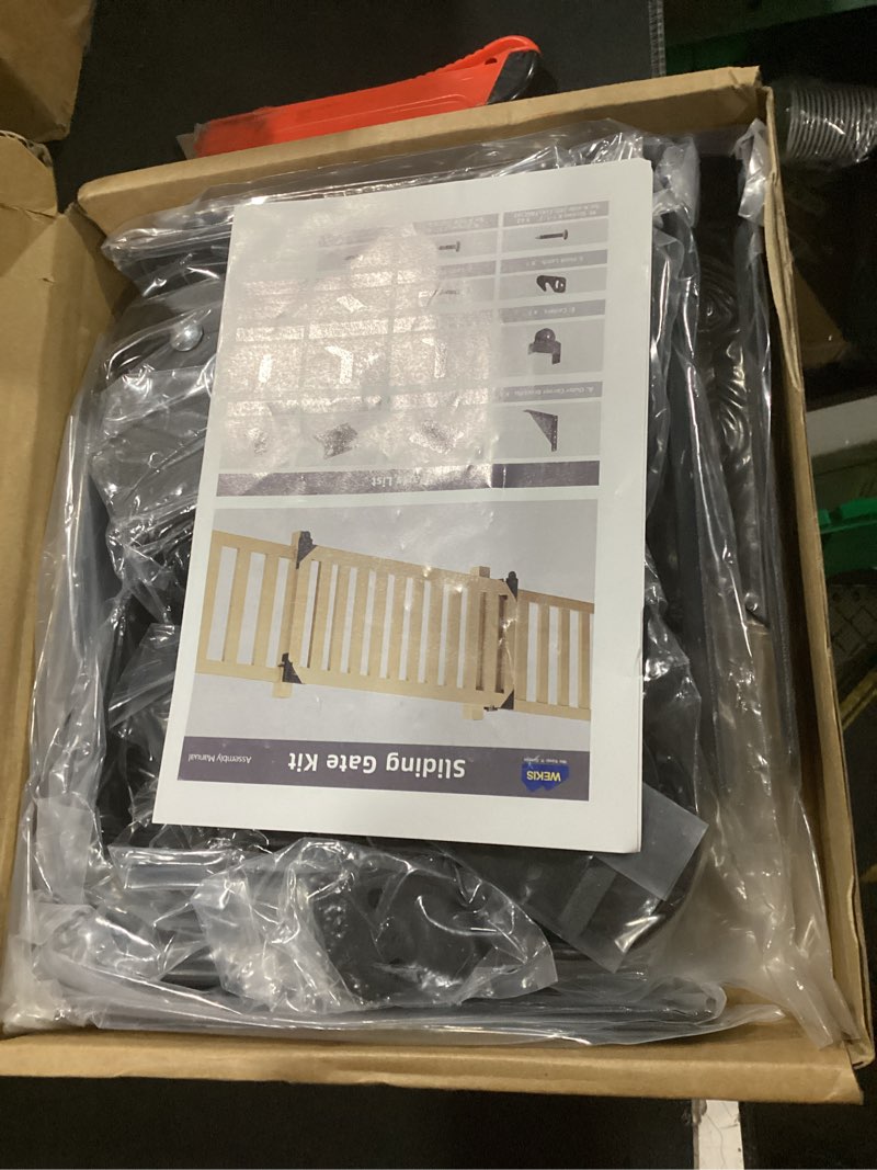 Condition photo showing Good Condition for sliding gate hardware kit, heavy duty fence gate kit with roll wheels, universal fit for 1" to 2" thick wood fence gates, anti-sag corner frame brackets, smooth rolling, easy diy installation