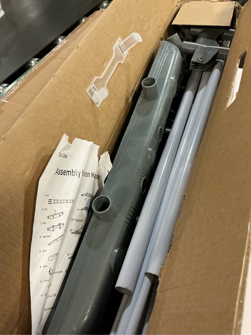 Condition photo showing Good Condition for 5 Tier Clothes Drying Rack Oversized, Foldable& Adjustable Height Rolling Clothes Rack Stainless Steel with 4 Castor, 32 Drying Poles,14 Hook& 4 Sock Clippers, Drying Rack Clothing for Indoor& Outdoor