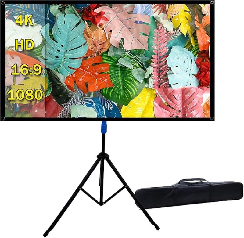Projector Screen with Stand Outdoor 60 inch 4K HD 1.5-Gain Wrinkle-Resistant Movie Screen, 160° View