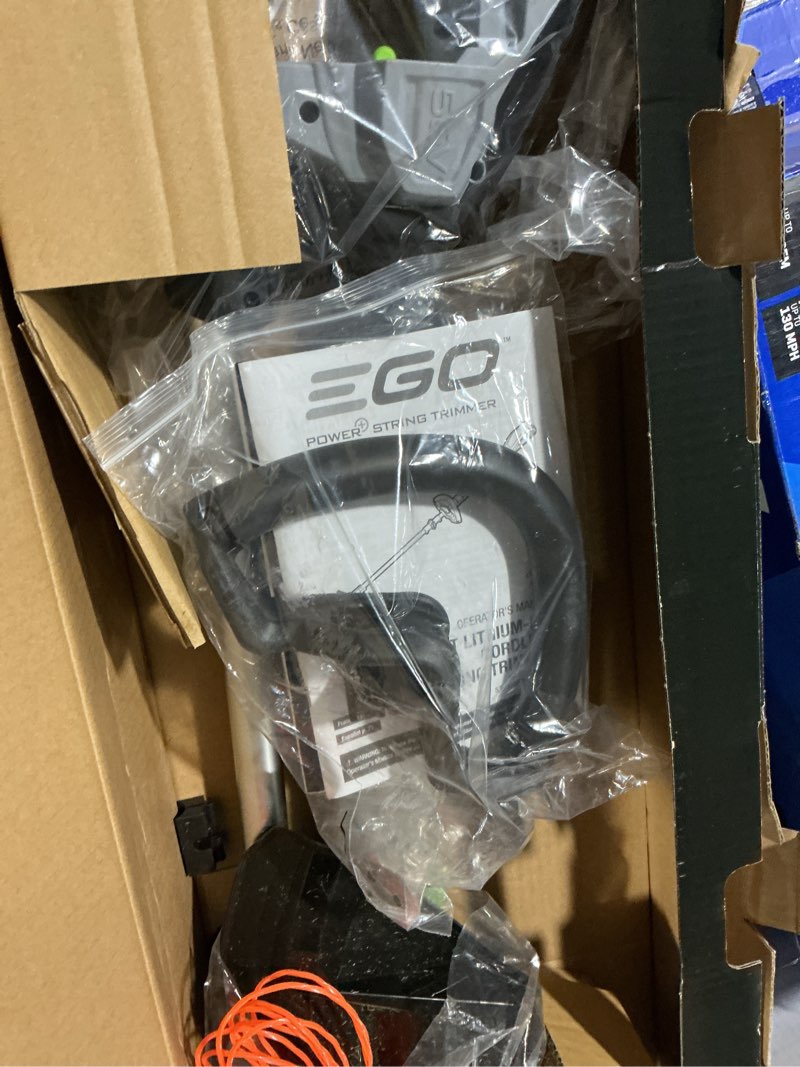 Condition photo showing As Is for used ego powerload 56-volt 15-in telescopic shaft battery string trimmer 2.5 ah (battery and charger included)