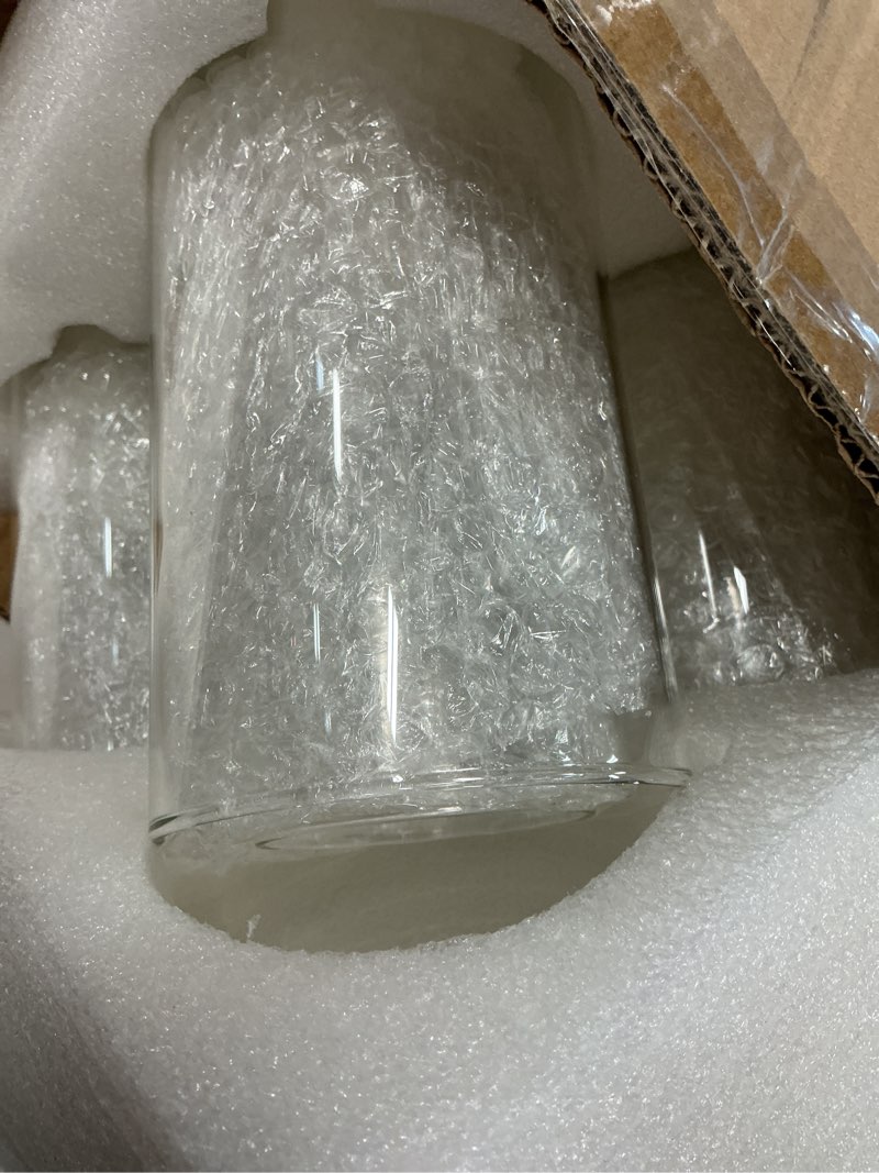 Condition photo showing Good Condition for 24 Pack Glass Cylinder Vases for Centerpiece, 4 6 8 Inch Tall Clear Cylinder Flower Vases Glass Hurricane Floating Candle Holder Vases Bulk for Table Shelf Party Home Wedding