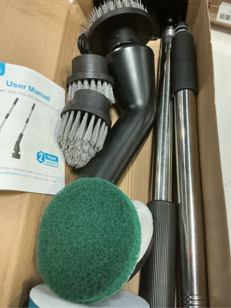 Condition photo showing Good Condition for Leebein Electric Spin Scrubber, 2025 New Cordless Cleaning Brush Bathroom Scrubber, IPX7 Waterproof Shower Scrubber with 7 Brush Heads, Extendable Long Handle and 2 Speeds Scrubber for Bathtub Floor Black