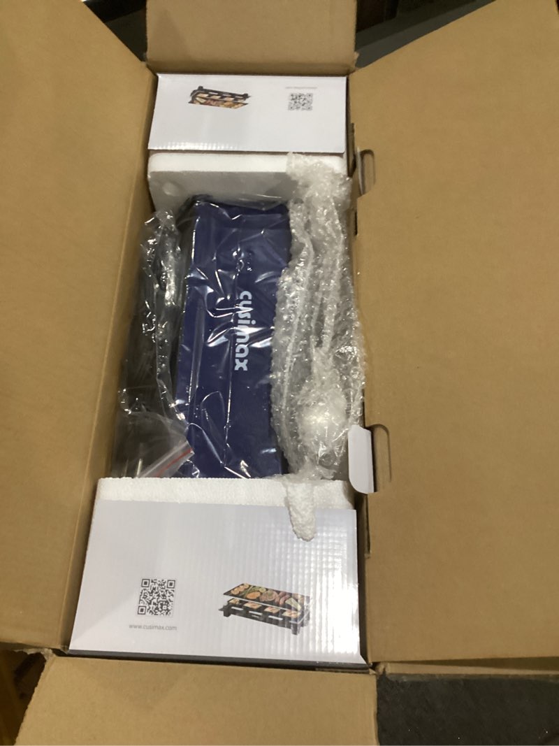 Condition photo showing Good Condition for electric indoor grill griddle, cusimax smokeless grill, portable korean bbq with turbo smoke extractor technology, non-stick removable plate & griddle plates blue double plates