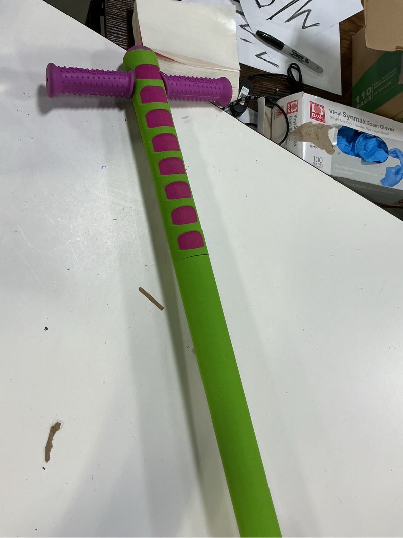 Condition photo showing As Is for Flybar Limited Edition Foam Maverick Pogo Stick for Kids - Two New Rubber Hand Grips (Lime/Purple)