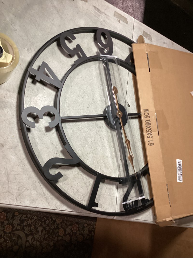 Condition photo showing New/Like New for LEIKE Large LED Wall Clocks,Silent,Non Ticking,Battery Operated Rustic Round Modern Big Wood Wall Clock for Living Room, Bedroom,Kitchen,Farmhouse,Office,Home Decor -24" Black,LED,Arabic Number 24 IN Led-black Wood-arabic Number