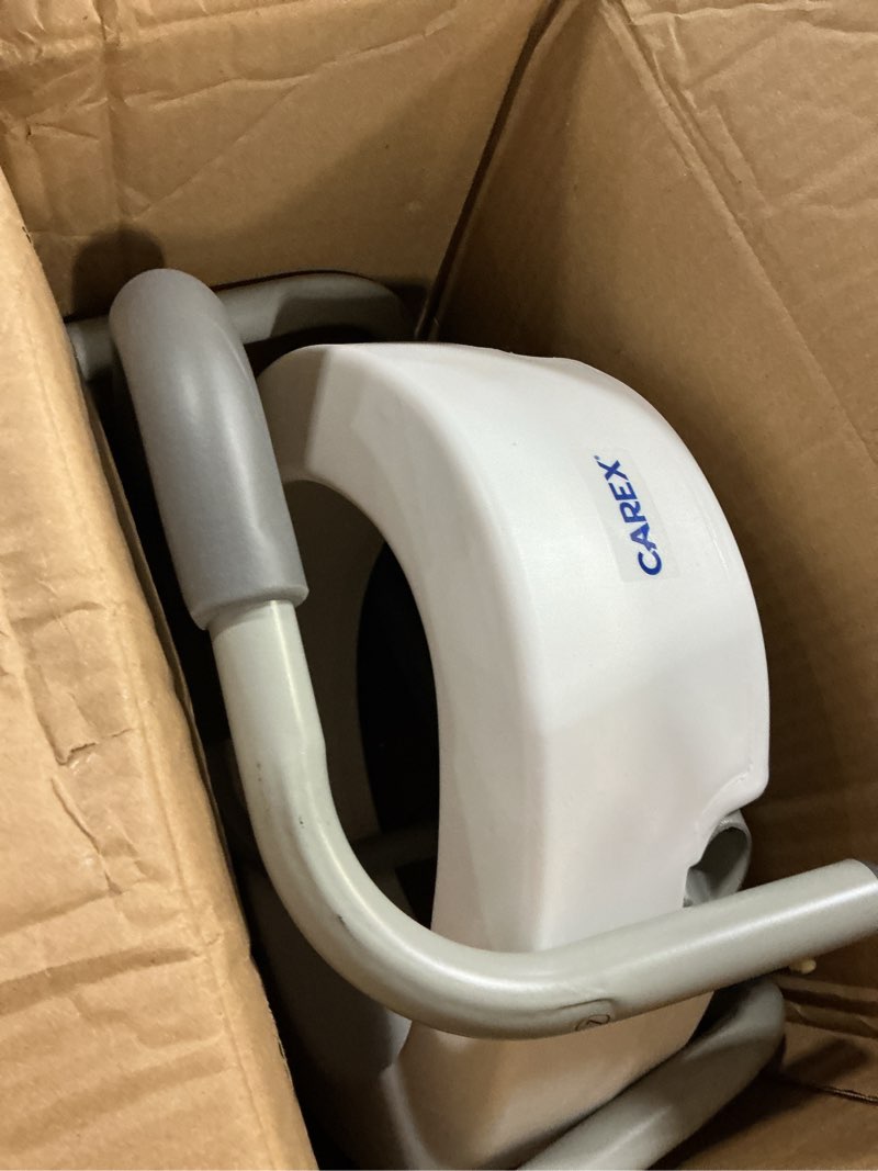 Condition photo showing Good Condition for Carex 3.5 Inch Raised Toilet Seat with Arms, Elongated Toilet Seat Riser, Up to 250 lbs Capacity, Elevating & Raising Seat for Elderly & Handicap, Universal, Slip-Resistant with Padded Handles, White