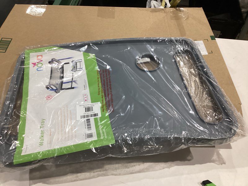 Condition photo showing New/Like New for nova walker tray table with two cup holders and spill-proof raised edges for seniors, standard folding walker accessory, 16 x 23 inch