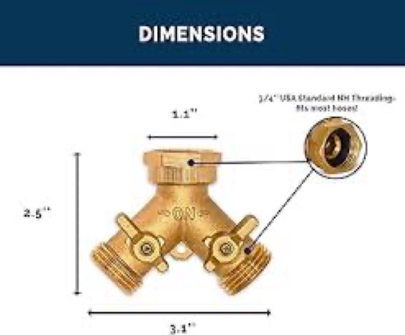 Brass Garden Hose Splitter 2 Way, All Body Metal Heavy Duty Water Splitter Y Way with 2 Hose Protect