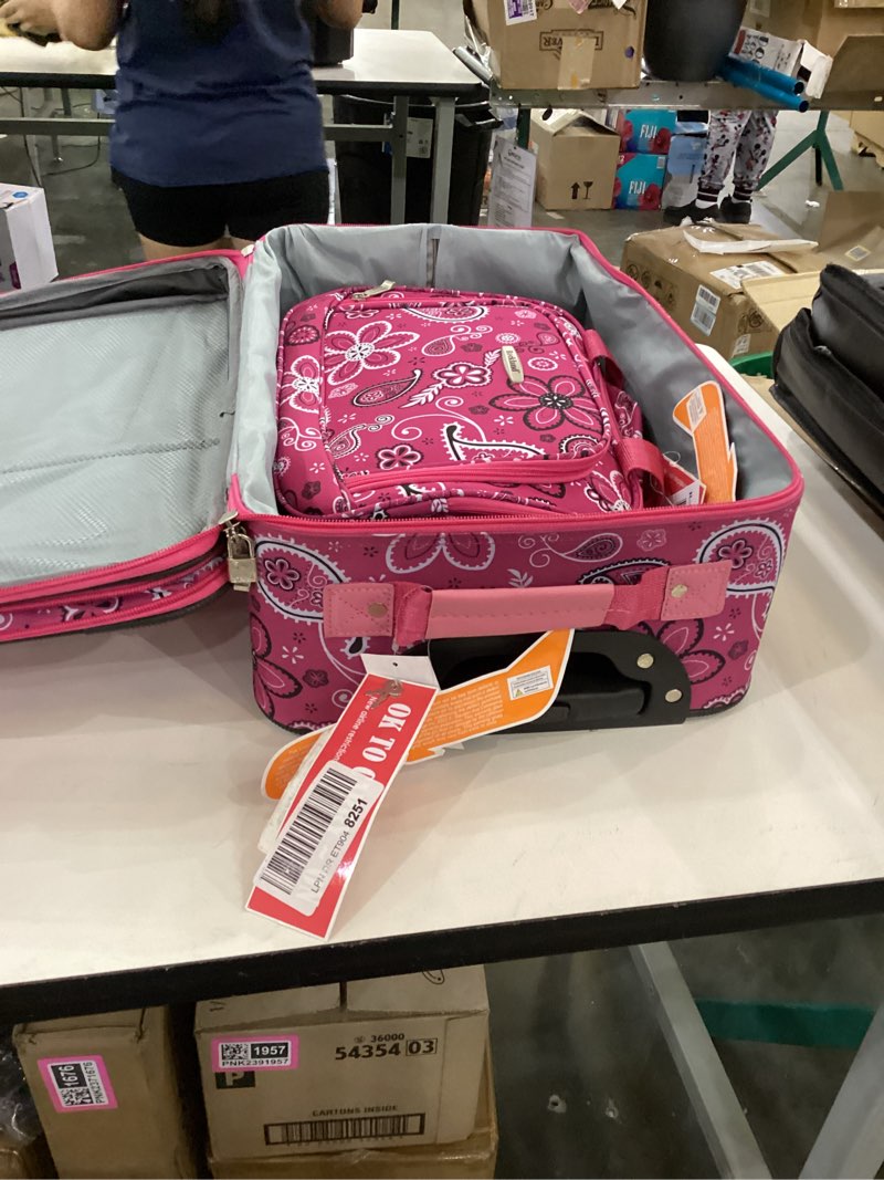 rockland rio 2-piece carry on luggage set 19", pink bandana