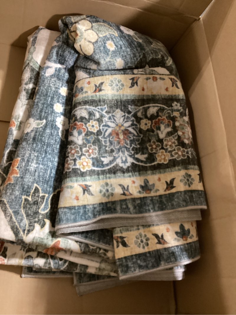 Condition photo showing Good Condition for champlant washable area rug 8'x10' retro boho design non-shedding non-slip easy care ideal for high traffic areas in living room bedroom office coffee table kitchen large carpet dark green vintage floral 8' x 10' (rectangular)
