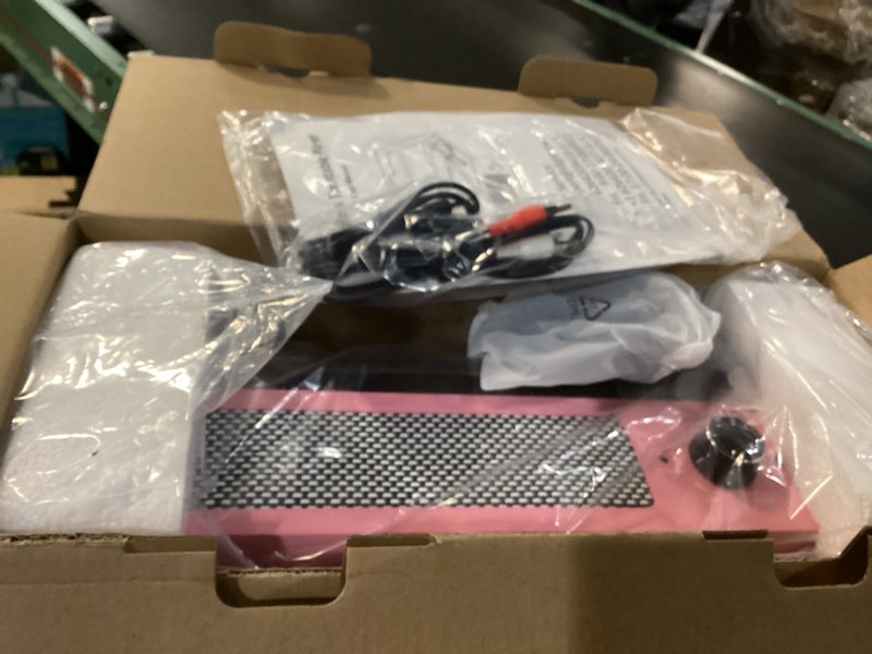 Condition photo showing New/Like New for vinyl record player with 2 stereo speakers belt-driven vintage turntables 3 speed 3 size wireless bluetooth playback aux-in rca out headphone lp vinyl players auto stop pale pink