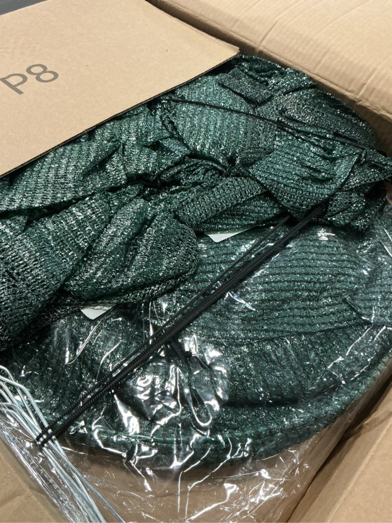 Condition photo showing As Is for 2-pack garden tunnel shade net cover, 10 ft portable greenhouse with quick-release tech - sun & heat protection for vegetables & plants, includes hoops & stakes (green net)