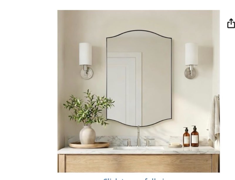 andy star gold bathroom mirror, 24"x36" brushed brass scalloped wall mirror in stainless steel metal