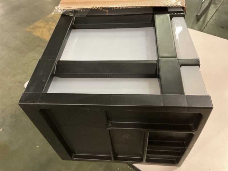 Condition photo showing Good Condition for IRIS USA Plastic Drawer Storage Organizer Rolling Cart, 3-Drawers, for Classroom Art Craft Supplies Dresser Closet Bathroom Laundry Room, Black/Pearl 3 Drawer w/o Wheels