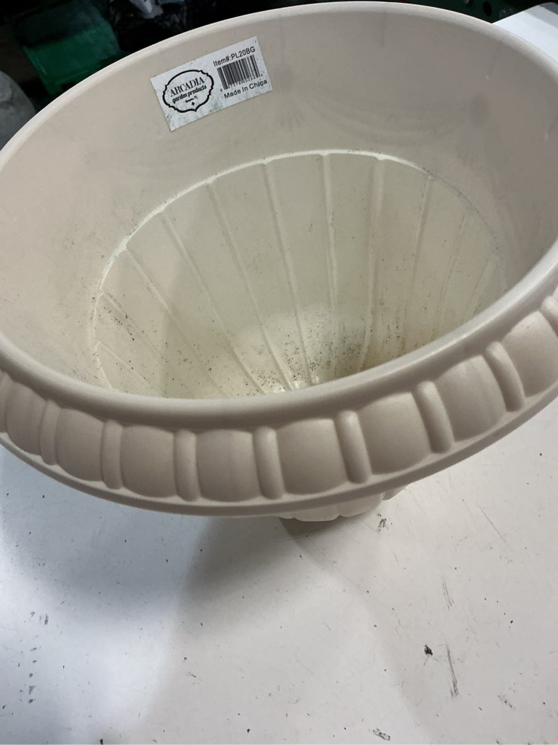 Condition photo showing As Is for arcadia garden products pl20bg classic traditional plastic urn planter indoor/outdoor, 10" x 12", beige beige 10" x 12"