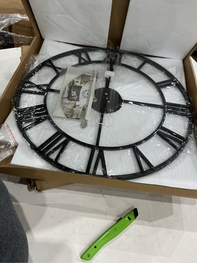 Condition photo showing New/Like New for 1st owned large wall clock silent non-ticking roman numerals vintage battery operated (24 inch,18inch,16inch) farmhouse wall clock for living room, bedroom, kitchen, cafe decor-black 47cm black 18inch