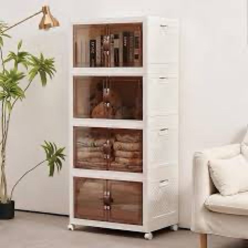 4 Pack Large Collapsible Storage Bins With Lids & Wheels, 21 Gal Plastic Folding Storage Box, Stacka