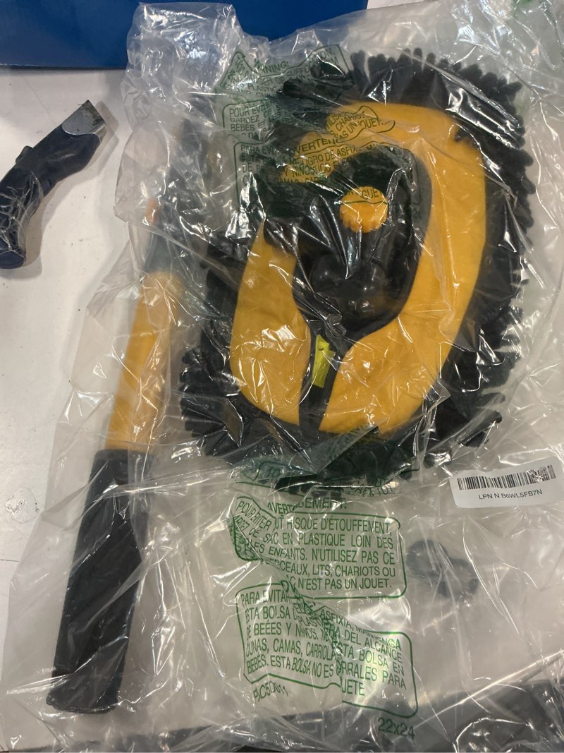 Condition photo showing Good Condition for 15° curved car cleaning brush with telescopic handle 43" aluminum alloy long rod wash mop for washing caravan van truck boat rv roof soft chenille head duster clean product not hurt paint scratch free back and yellow