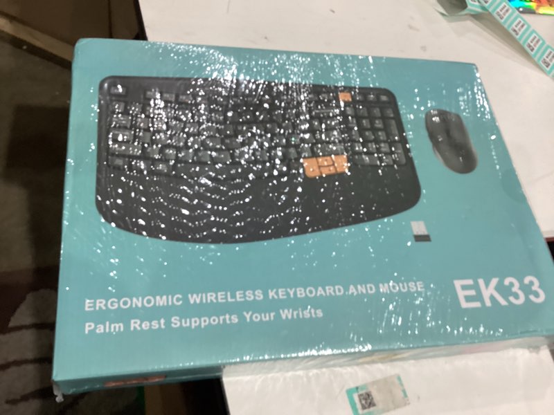 Condition photo showing New/Like New for Wireless Keyboard and Mouse Combo, 2.4G Wave Keys Ergonomic Keyboard with Palm Rest and 3 DPI Silent Mouse, Compact Size for Natural Typing, Spill-Resistant, for Windows/PC/Laptop/Mac(Black)