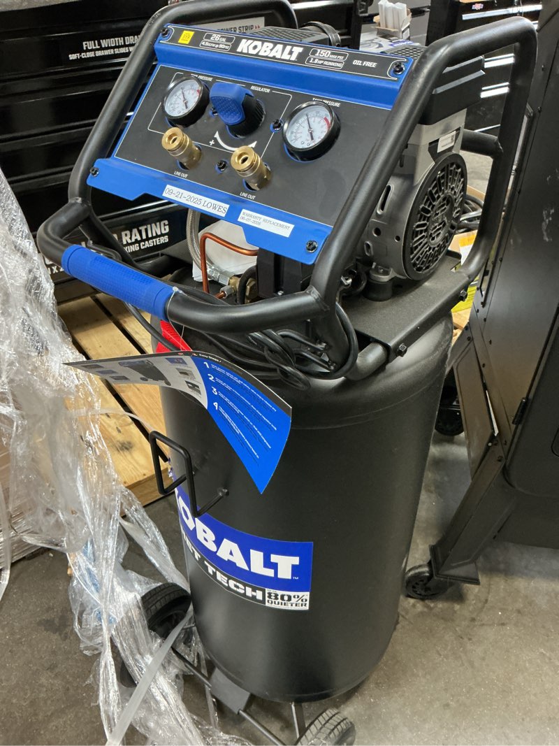 Condition photo showing Good Condition for kobalt quiet tech 26-gallon portable electric 150 psi vertical air compressor