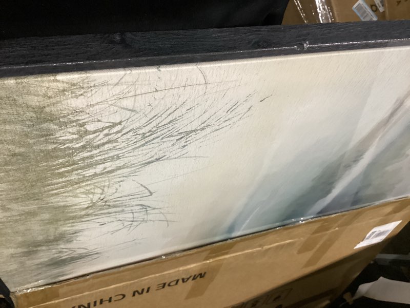 Condition photo showing As Is for Large Framed Abstract Nature Landscape Wall Art for Living Room, 3 Piece Modern Canvas Prints Paintings Artwork for Walls, Blue Watercolor Lake Mountain Pictures for Hallway Office Wall Decor 24x36 In 24" W x 36" H x 3Pcs Misty Lake