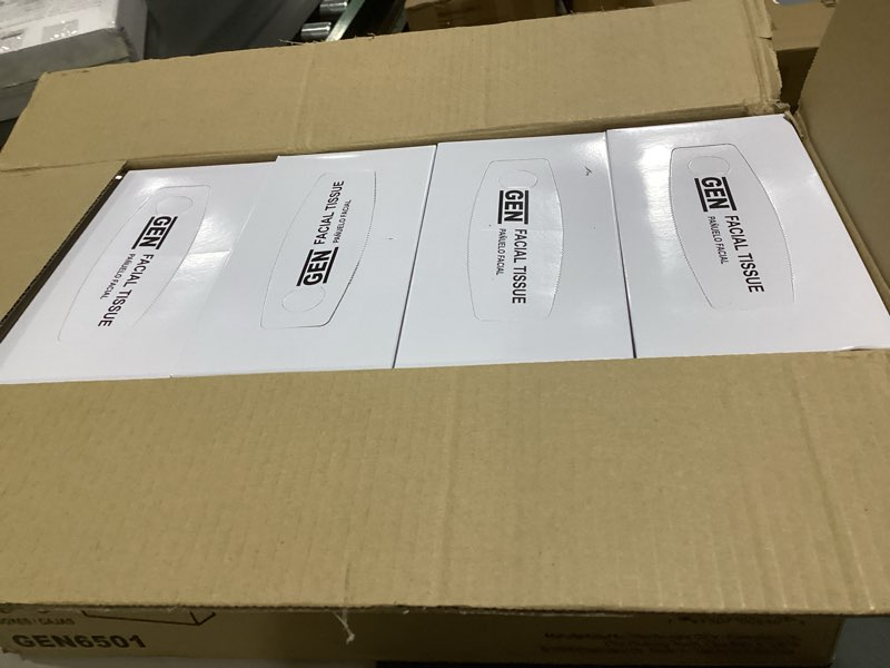 Condition photo showing New/Like New for bulk tissues, 30 flat boxes, 100 sheets/box, 3000 facial tissues total, 2-ply, soft, white, for office, business & home, commercial flat box tissues, hypoallergenic, unscented, packaging may vary