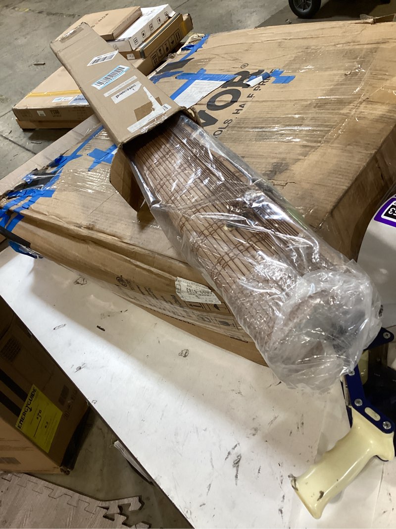 Condition photo showing Good Condition for lazblinds no tools no drill cordless bamboo roman shades, light filtering window treatment, roll up bamboo blinds for windows 33'' w x 64'' h, ceylon light russet light filtering-ceylon light russet 33" w × 64" h
