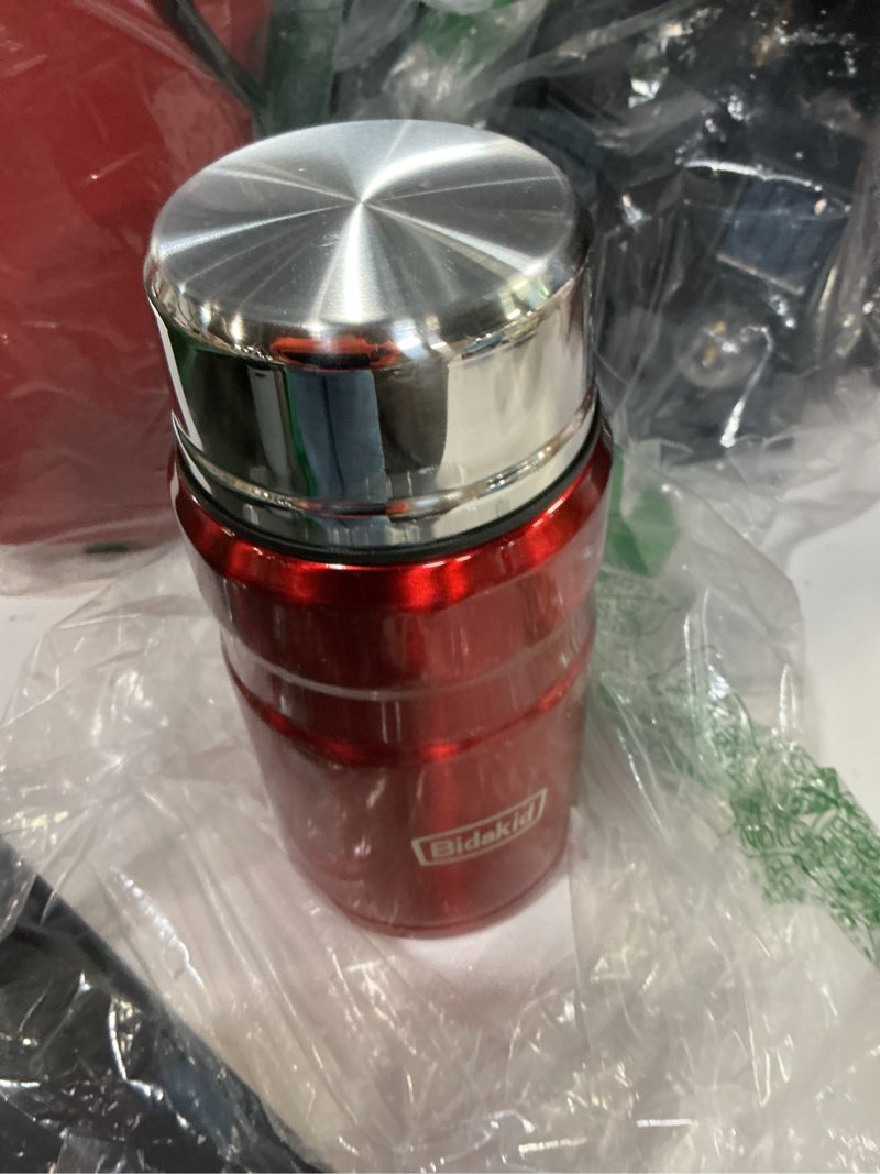 Condition photo showing Good Condition for insulated food jar set – 25.4oz & 17oz stainless steel containers with folding spoon and carrying bags – leak-proof, keeps food hot or cold for up to 12 hours – ideal for work, school, travel red