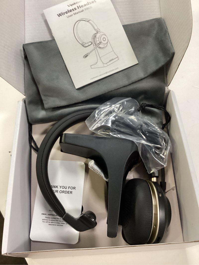 Condition photo showing Good Condition for Vipdream Wireless Headset with Microphone for Work, Bluetooth 5.3 Computer Headset for Laptop, 45 Hours Battery Life & Mute Button, Headset with Mic for PC, iPhone, Zoom, Skype, Office & Home single ear headset
