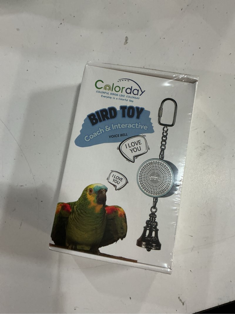 Condition photo showing New/Like New for colorday bird toys parrot talking coach & interactive voice bell for parakeet, african grey, amazon parrots, quaker, cockatiel, conure (blue)