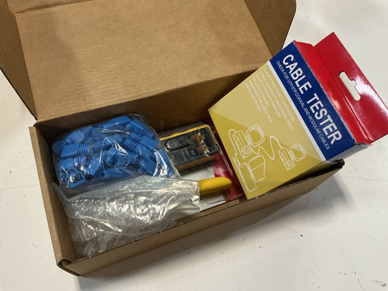 Condition photo showing Good Condition for solsop pass through rj45 crimp tool kit all-in-one ethernet crimper cat7 cat6 cat5 crimping tool with network cable tester, 50-pack cat6 rj45 pass through connector, 50-pack connector boots crimper kit 28