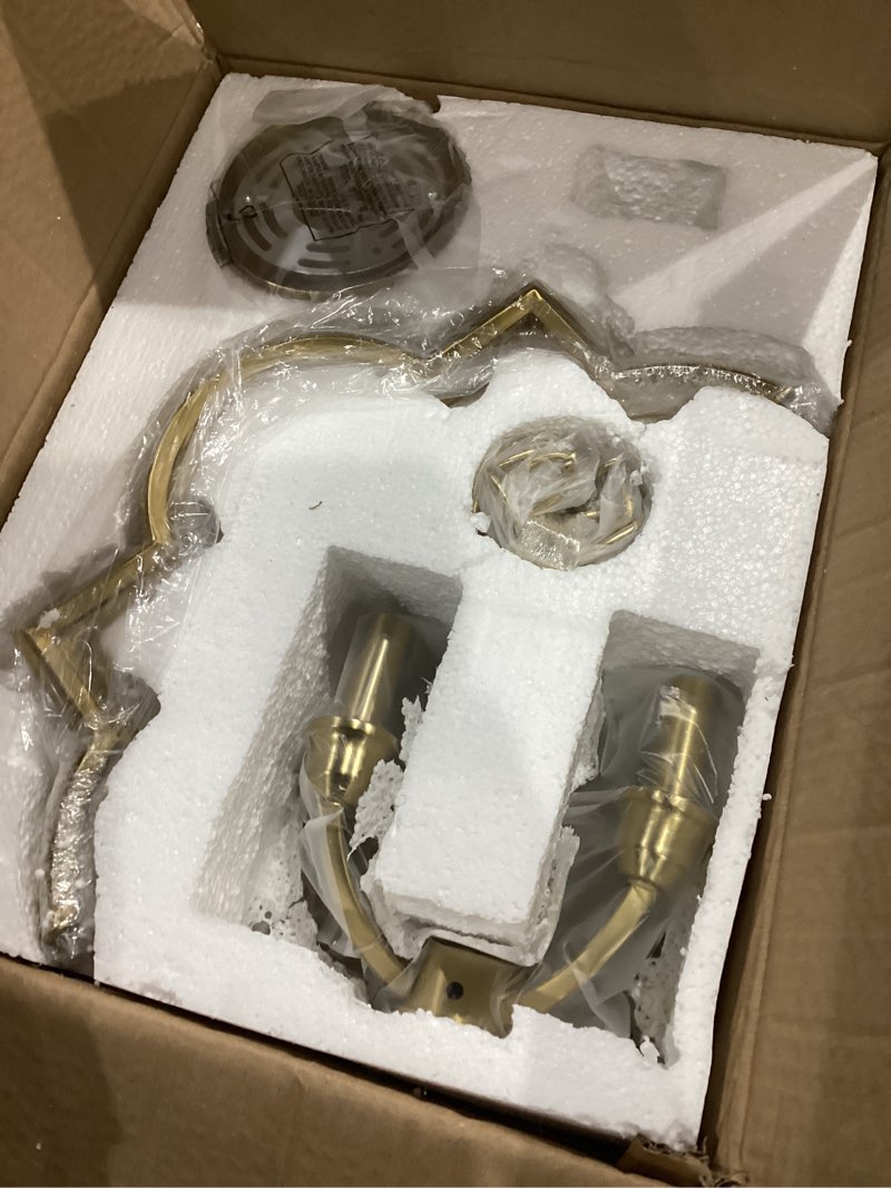 Condition photo showing Good Condition for Item similar)))))) 4-Light Brushed Gold Chandeliers for Dining Room, 15.6\" Farmhouse Geometric Pendant Light Fixture for Entryway Foyer Kitchen Bathroom Over Sink 4 Light- Brushed Gold