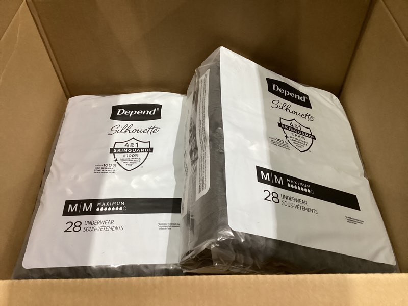 Condition photo showing New/Like New for Depend Silhouette Adult Diapers, Incontinence & Postpartum Bladder Leak Underwear for Women, Maximum Absorbency, Medium, Black, 56 Count (2 Packs of 28), Packaging May Vary Black Medium 56