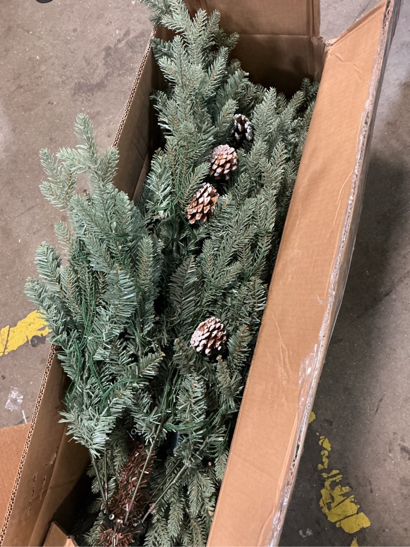 Condition photo showing As Is for best choice products 4.5ft pre-lit scotch pine christmas tree, premium frosted pre-decorated artificial holiday decor w/ 396 branch tips, 2-in-1 white and multicolor led lights, cordless setup 4.5ft - 150 lights frosted