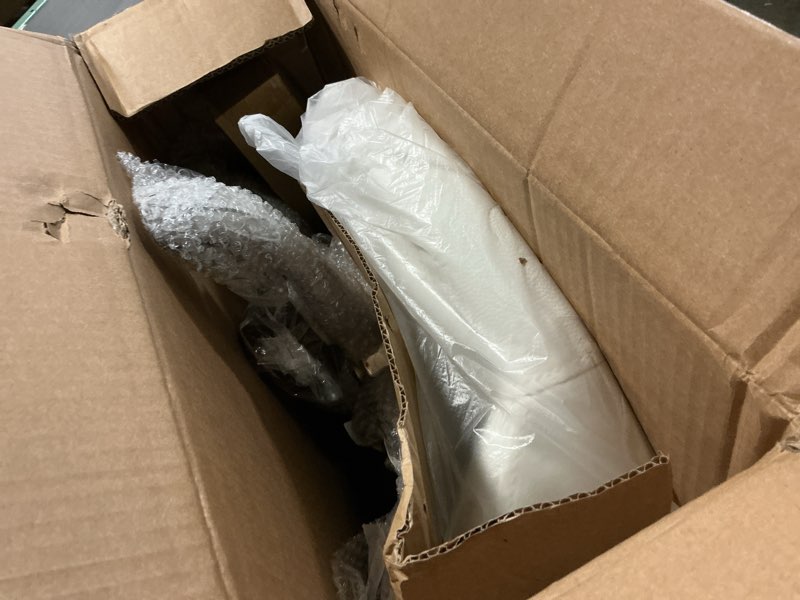 Condition photo showing As Is for KKTONER PU Leather Round Rolling Stool with Back Rest Height Adjustable Swivel Drafting Work SPA Task Chair with Wheels (White)