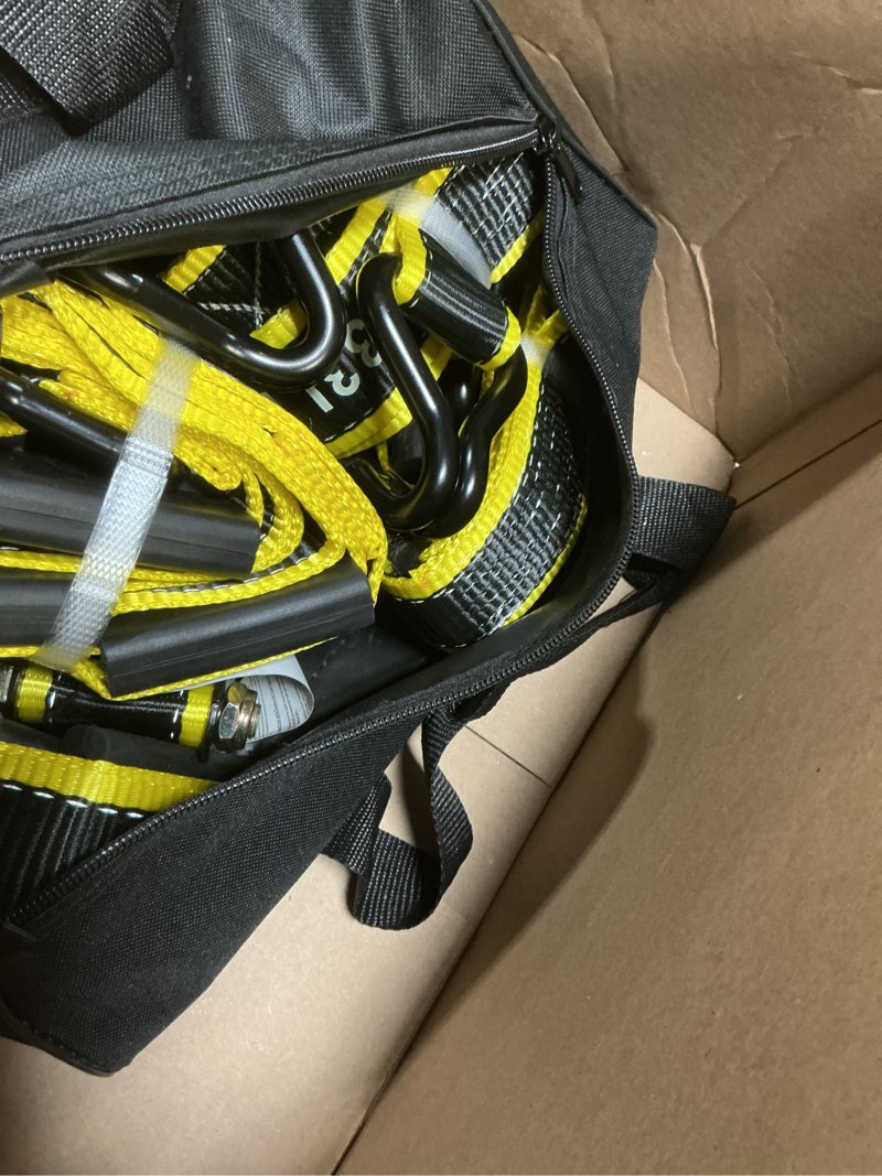 Condition photo showing Good Condition for kje reflective car tie down straps for trailers 4 pack- premium tire ratchet strap with (3) j hooks (3) rubber blocks - 2" x 10' 10,000lbs break strength - wheel straps for hauling utv, suv, any cars