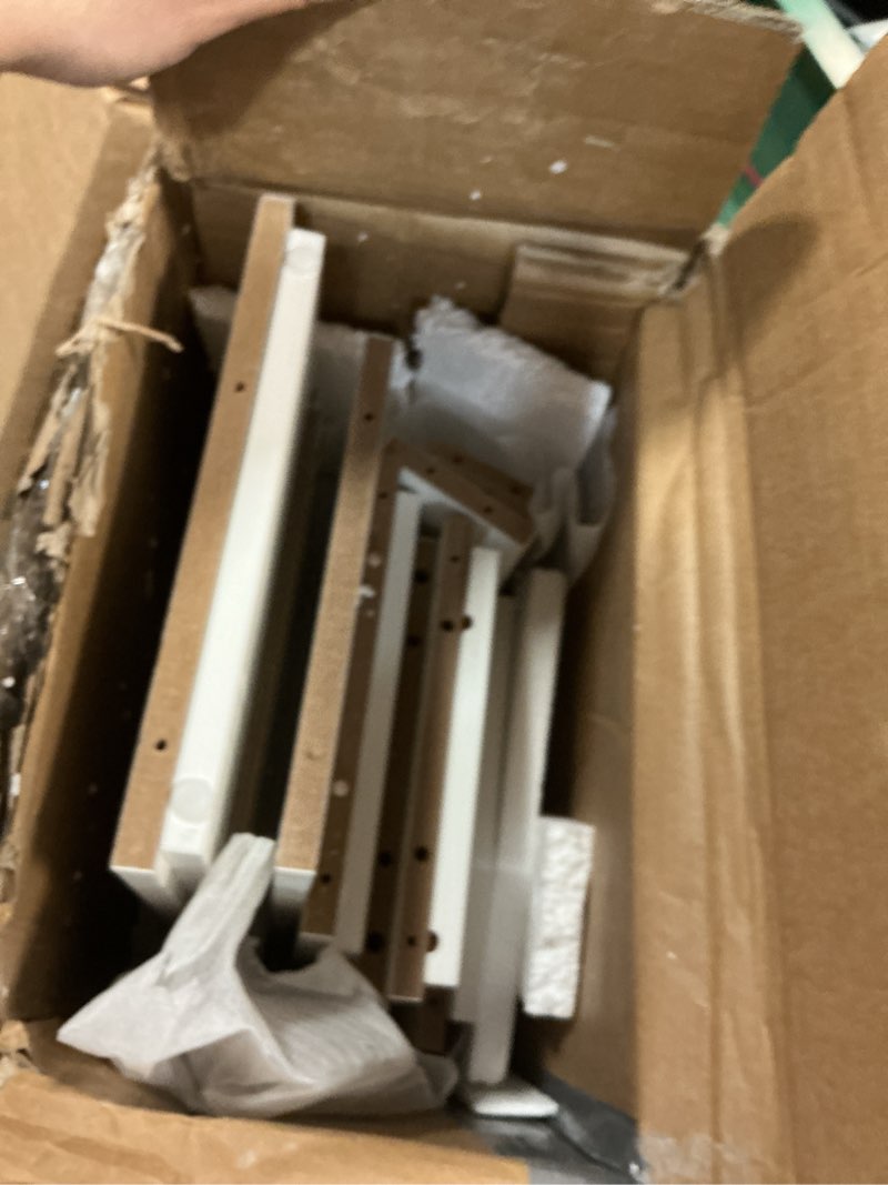 Condition photo showing As Is for over the toilet storage cabinet with 7 shelves, imitation walnut grain above toilet bathroom organizer with toilet paper holder stand, space saver for restroom, laundry, bathroom (white) white 32" w x 9.8" d x 65" h