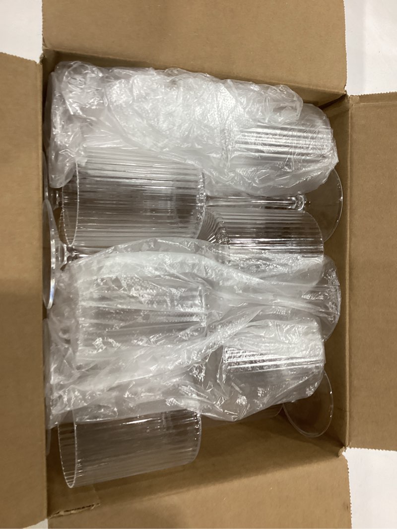Oojami 12 Pack Clear Plastic Champagne Flutes, 8.5oz Ribbed Disposable Champagne Glasses, Long Stem 